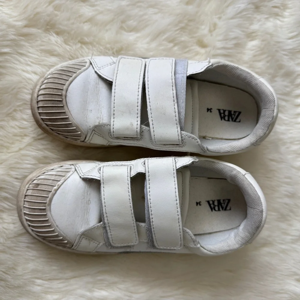 Zara Kids White‎ Velcro Sneakers size 34/ US kids 2.5